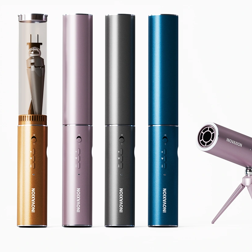 Inovaxion offers a collection of hands-free dryers, including a hair dryer and accessories, with a focus on hot and cold air technology.